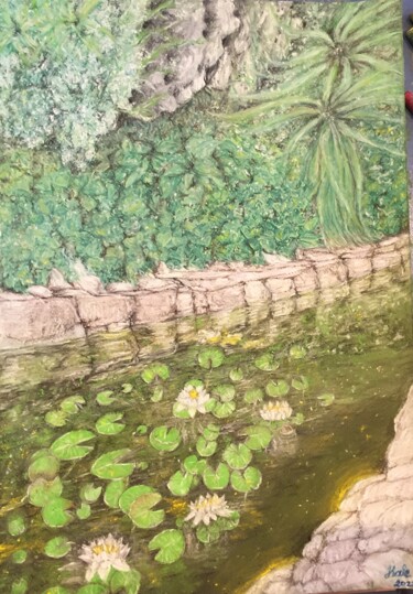 Desenho intitulada "Waterflowers🌱" por Hale Bilek, Obras de arte originais, Pastel