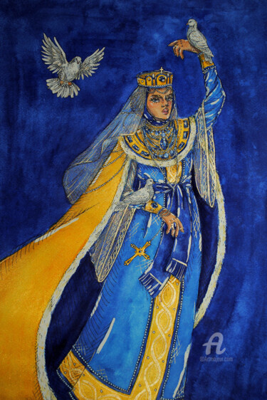 Painting titled "Olha" by Halrusik, Original Artwork, Watercolor