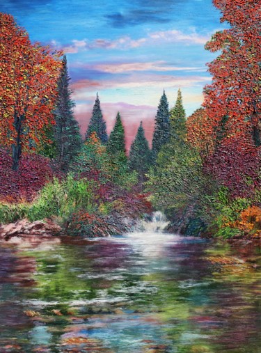 Pintura intitulada "Conifer Creek" por Kenneth Halvorsen, Obras de arte originais, Óleo