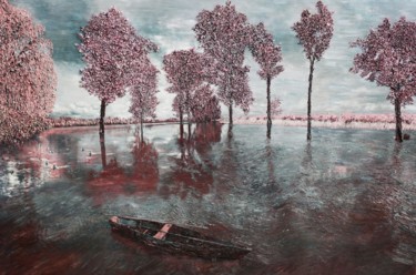 Painting titled "Lilac Lake" by Kenneth Halvorsen, Original Artwork, Oil