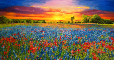 Pintura titulada "Bluebonnets Rise" por Kenneth Halvorsen, Obra de arte original, Oleo