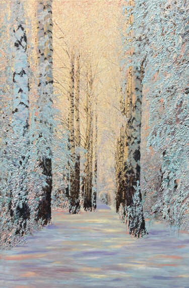Painting titled "Winter's Dream" by Kenneth Halvorsen, Original Artwork, Oil Mounted on Wood Stretcher frame