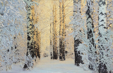 Painting titled "True White Gold" by Kenneth Halvorsen, Original Artwork, Oil Mounted on Wood Stretcher frame