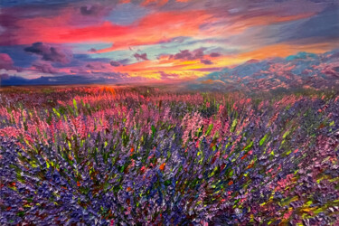 Painting titled "Lavender Hill" by Kenneth Halvorsen, Original Artwork, Oil Mounted on Wood Stretcher frame
