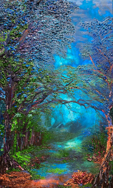 Pintura titulada "Mysterious Forest" por Kenneth Halvorsen, Obra de arte original, Oleo Montado en Bastidor de camilla de ma…