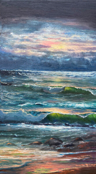 Painting titled "The Evocative Sea" by Kenneth Halvorsen, Original Artwork, Oil Mounted on Wood Stretcher frame