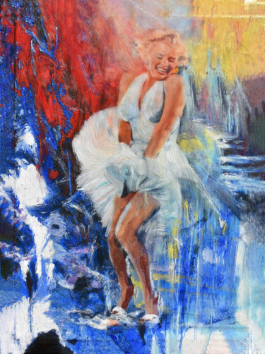 Pintura intitulada "Red Blue And Blonde" por Kenneth Halvorsen, Obras de arte originais, Óleo Montado em Armação em madeira