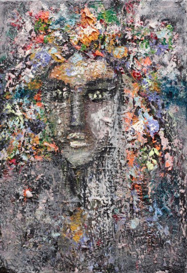 Картина под названием "«Жінка у яскравому…" - Галина Долинна, Подлинное произведение искусства, Акрил