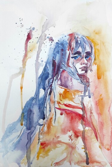 Painting titled "Pain. Part 5" by Halyna Yeremiichuk, Original Artwork, Watercolor