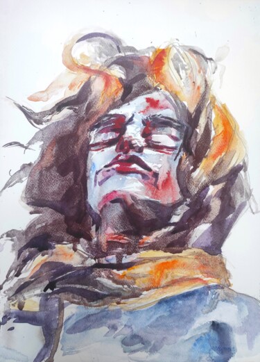 Painting titled "Pain. Part 7" by Halyna Yeremiichuk, Original Artwork, Watercolor