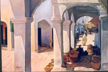 Schilderij getiteld "Arcades de Ghardaïa." door Sid-Ahmed Hamdad, Origineel Kunstwerk, Olie