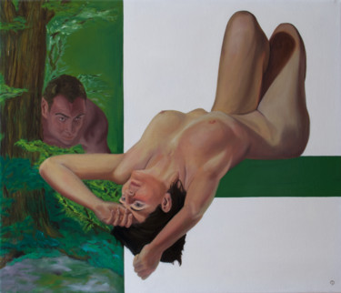 Painting titled "Faun & Bacchante" by Danielle Hameleers, Original Artwork, Oil Mounted on Wood Stretcher frame