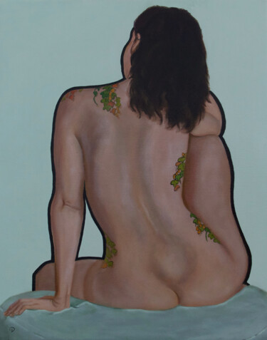 Painting titled "Tattoo" by Danielle Hameleers, Original Artwork, Oil Mounted on Wood Stretcher frame
