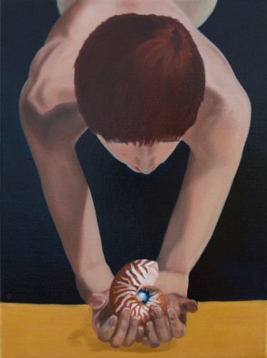 Painting titled "Nautilus" by Danielle Hameleers, Original Artwork, Oil Mounted on Wood Stretcher frame
