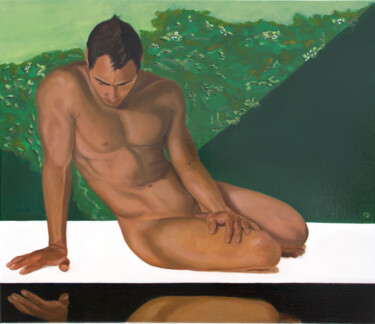 Painting titled "Narcissus" by Danielle Hameleers, Original Artwork, Oil Mounted on Wood Stretcher frame