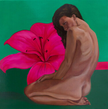 Painting titled "Lily" by Danielle Hameleers, Original Artwork, Oil Mounted on Wood Stretcher frame