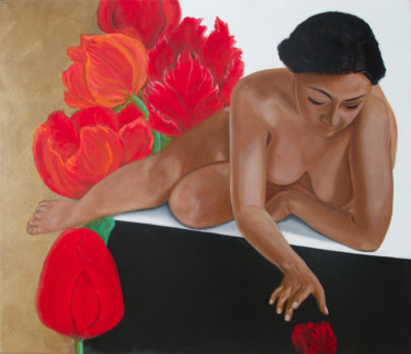Painting titled "Tulipa" by Danielle Hameleers, Original Artwork, Oil Mounted on Wood Stretcher frame