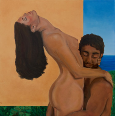 Painting titled "Calypso & Odysseus" by Danielle Hameleers, Original Artwork, Oil Mounted on Wood Stretcher frame