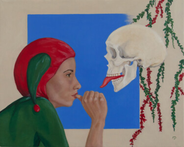 Malarstwo zatytułowany „Joker & skull” autorstwa Danielle Hameleers, Oryginalna praca, Olej Zamontowany na Drewniana rama no…