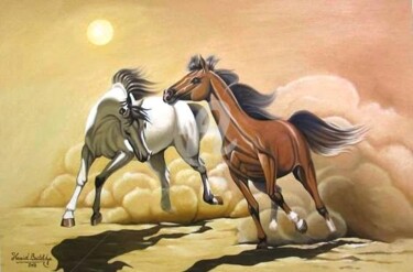 Painting titled "Freedom in desert…" by Hamid Bouteldja, Original Artwork