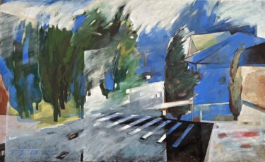 Schilderij getiteld "Zypressen" door Hamid Dastgerdi, Origineel Kunstwerk, Olie
