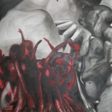 Painting titled "FIRE DANCE" by Hamid Valentin Esmann, Original Artwork, Oil Mounted on Wood Stretcher frame