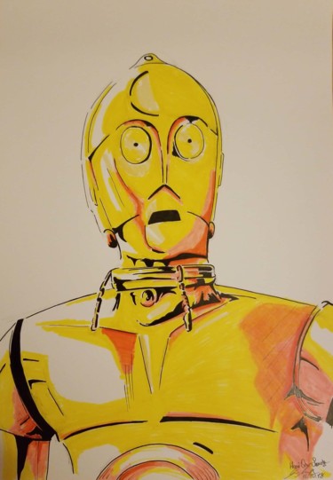 Painting titled "Star Wars C-3PO" by Hami Onur Semiz, Original Artwork