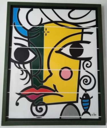 Painting titled "Gros yeux noirs" by Hammadi Snene, Original Artwork, Stained glass painting