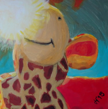 Malerei mit dem Titel "Giraffe im Rampenli…" von Dieter Hamm, Original-Kunstwerk