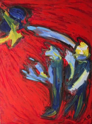 Malerei mit dem Titel "Applaus für Baselitz" von Dieter Hamm, Original-Kunstwerk