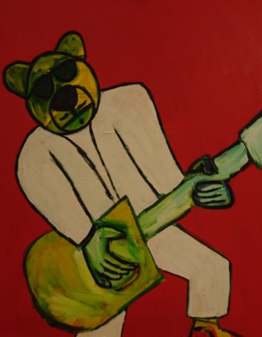 Malerei mit dem Titel "Der Bär spielt Baß" von Dieter Hamm, Original-Kunstwerk