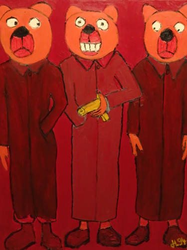 Malerei mit dem Titel "Drei Bären (Agenten)" von Dieter Hamm, Original-Kunstwerk