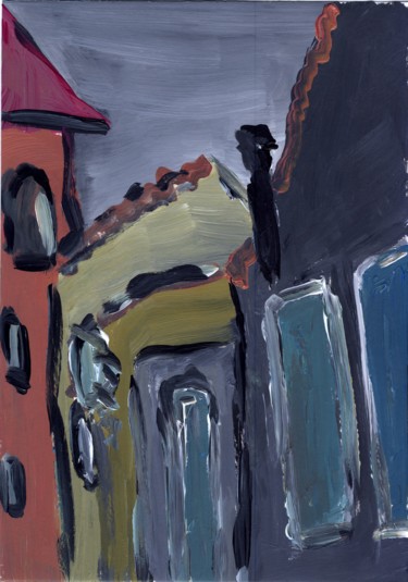 Malerei mit dem Titel "Kleinstadtimpression" von Dieter Hamm, Original-Kunstwerk, Acryl