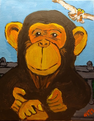Malerei mit dem Titel "Affen-Mona Lisa / J…" von Dieter Hamm, Original-Kunstwerk, Acryl