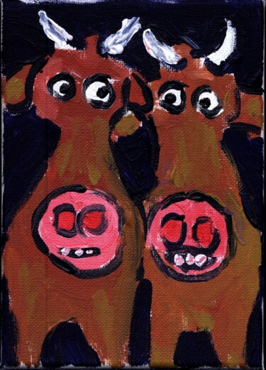 Peinture intitulée "Zwei Kühe" par Dieter Hamm, Œuvre d'art originale, Acrylique