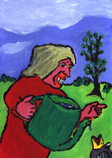 Malerei mit dem Titel "Gespräch mit dem Vo…" von Dieter Hamm, Original-Kunstwerk, Acryl