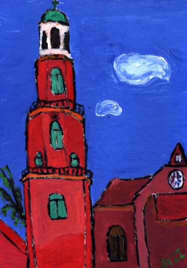Pittura intitolato "KIrchturm in Leer /…" da Dieter Hamm, Opera d'arte originale, Acrilico