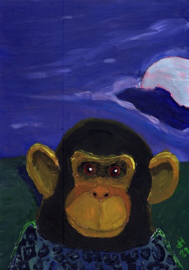 Peinture intitulée "Schimpanse am Abend" par Dieter Hamm, Œuvre d'art originale, Acrylique