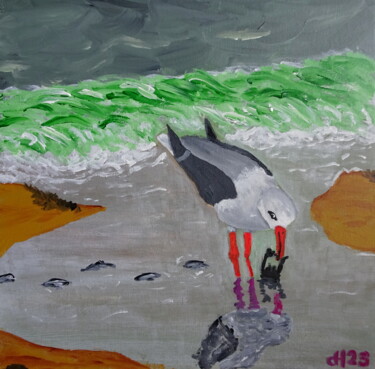 Peinture intitulée "Möwe am Strand" par Dieter Hamm, Œuvre d'art originale, Acrylique
