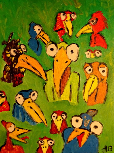 绘画 标题为“Vögel (bunt, schwei…” 由Dieter Hamm, 原创艺术品, 丙烯