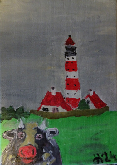 Malerei mit dem Titel "Leuchtturm Westerhe…" von Dieter Hamm, Original-Kunstwerk, Acryl