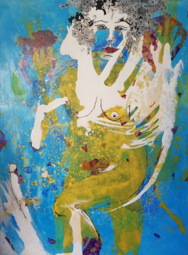 Schilderij getiteld ""Au féminin"" door Christel Totté, Origineel Kunstwerk, Acryl Gemonteerd op Houten paneel