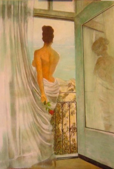 Peinture intitulée "faceà la mer" par Narjess B Hamouda, Œuvre d'art originale, Huile