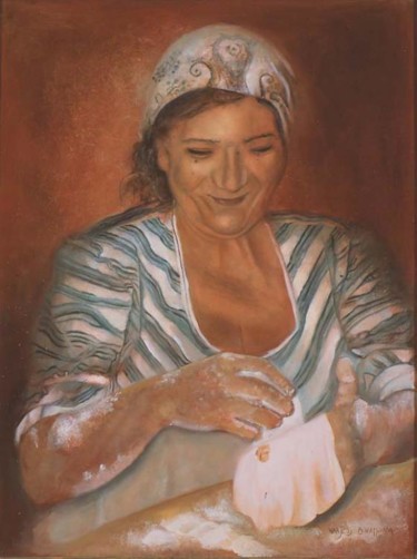 Peinture intitulée "la patissiére" par Narjess B Hamouda, Œuvre d'art originale, Huile