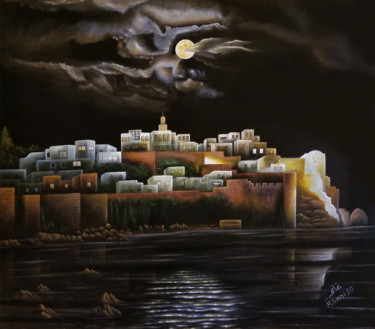 Peinture intitulée "Oudaya du Rabat" par Hamza Rhani, Œuvre d'art originale, Huile Monté sur Carton