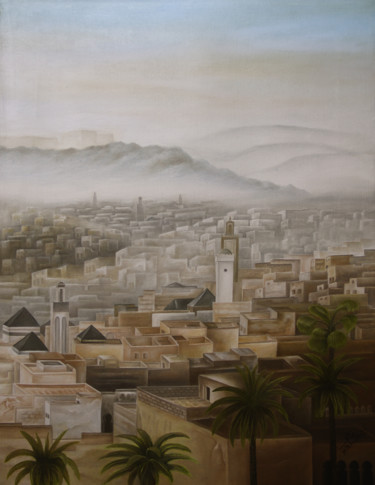 Pintura intitulada "Fès, capitale scien…" por Hamza Rhani, Obras de arte originais, Óleo