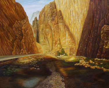 Pintura intitulada "Les gorges du todra…" por Hamza Rhani, Obras de arte originais, Óleo