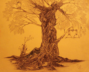 Desenho intitulada "L'arbre ideal" por Hamza Rhani, Obras de arte originais, Outro