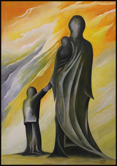 Peinture intitulée "La maternité" par Hamza Rhani, Œuvre d'art originale, Autre