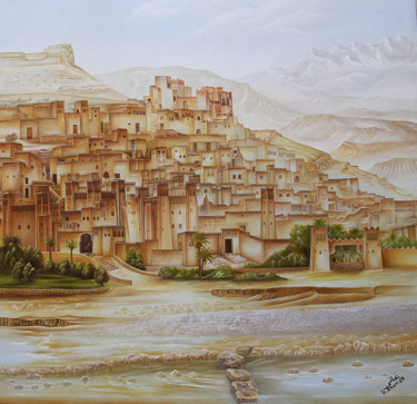 「Kasbah ait ben hadd…」というタイトルの絵画 Hamza Rhaniによって, オリジナルのアートワーク, オイル
